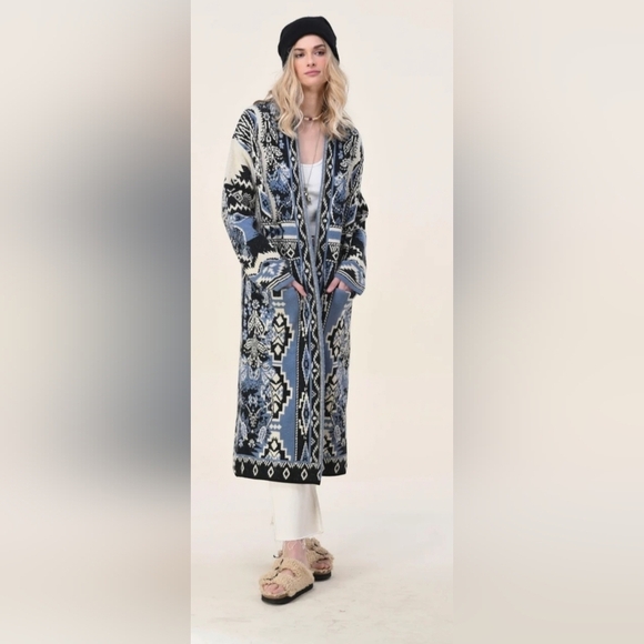 Maxsport Open Front Patch Pocket Full Length Duster Cardigan Coat Size M - Picture 1 of 14